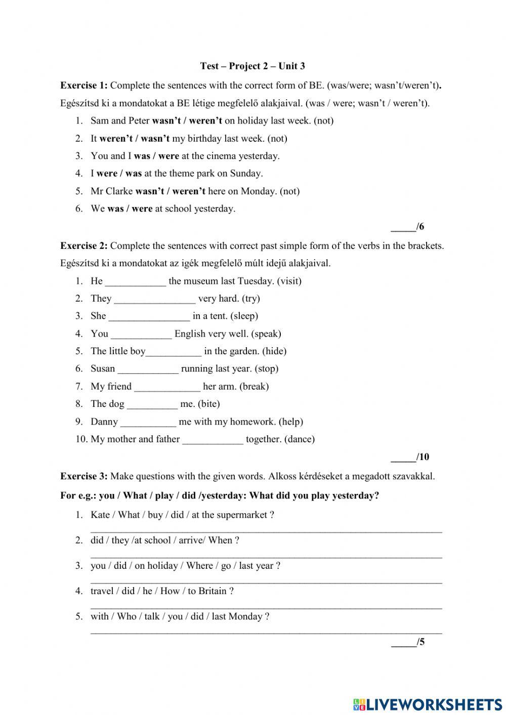 Project 2 Unit 3 Test