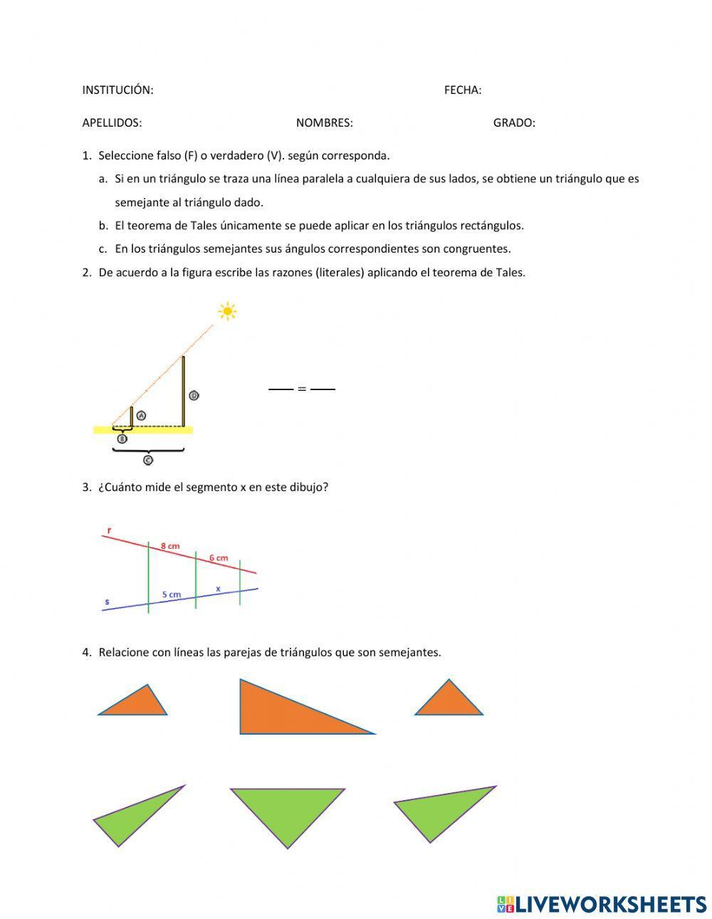 Teorema de Tales con su aplicación en triángulos