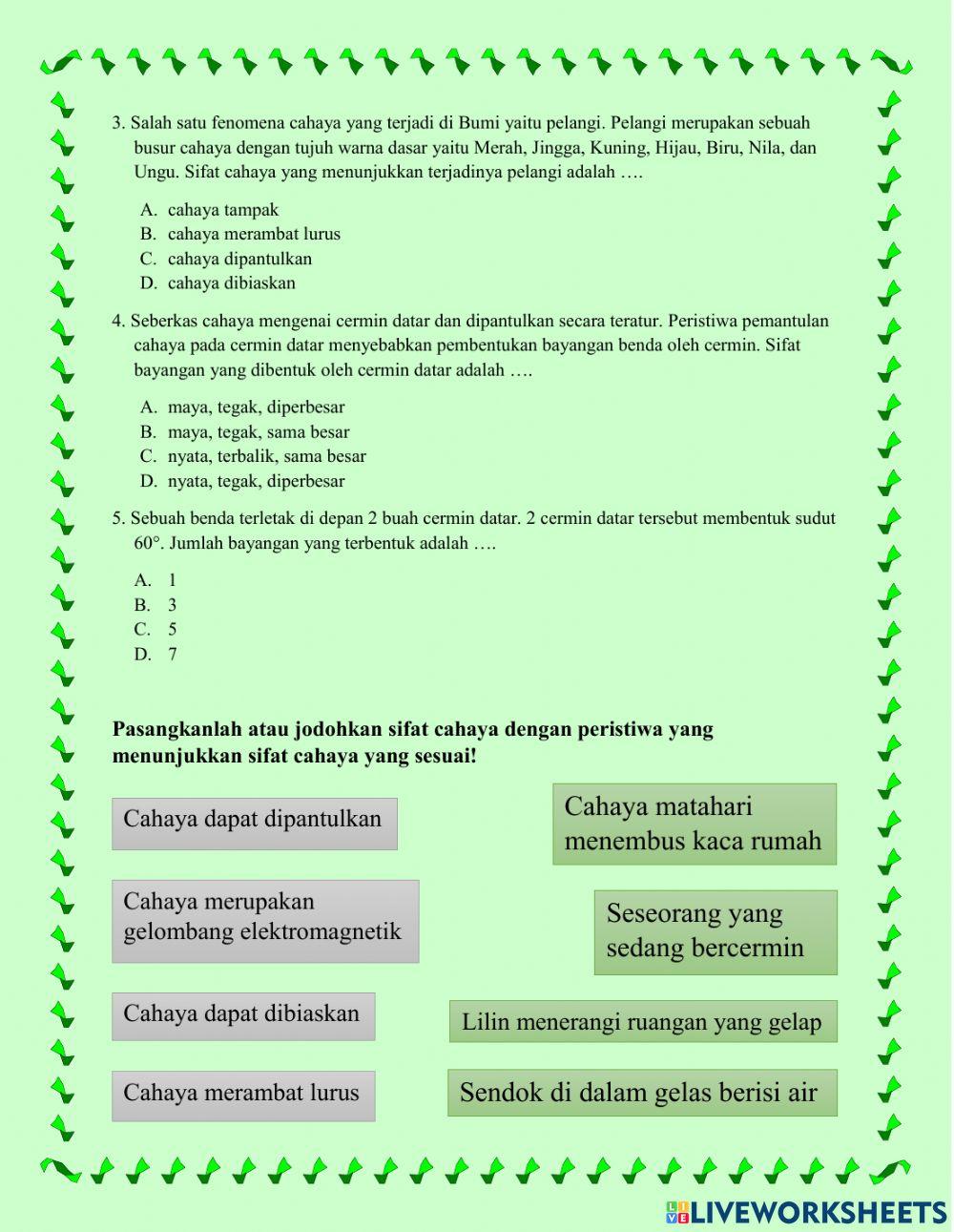 LKPD Latihan Soal Cahaya dan Cermin Datar