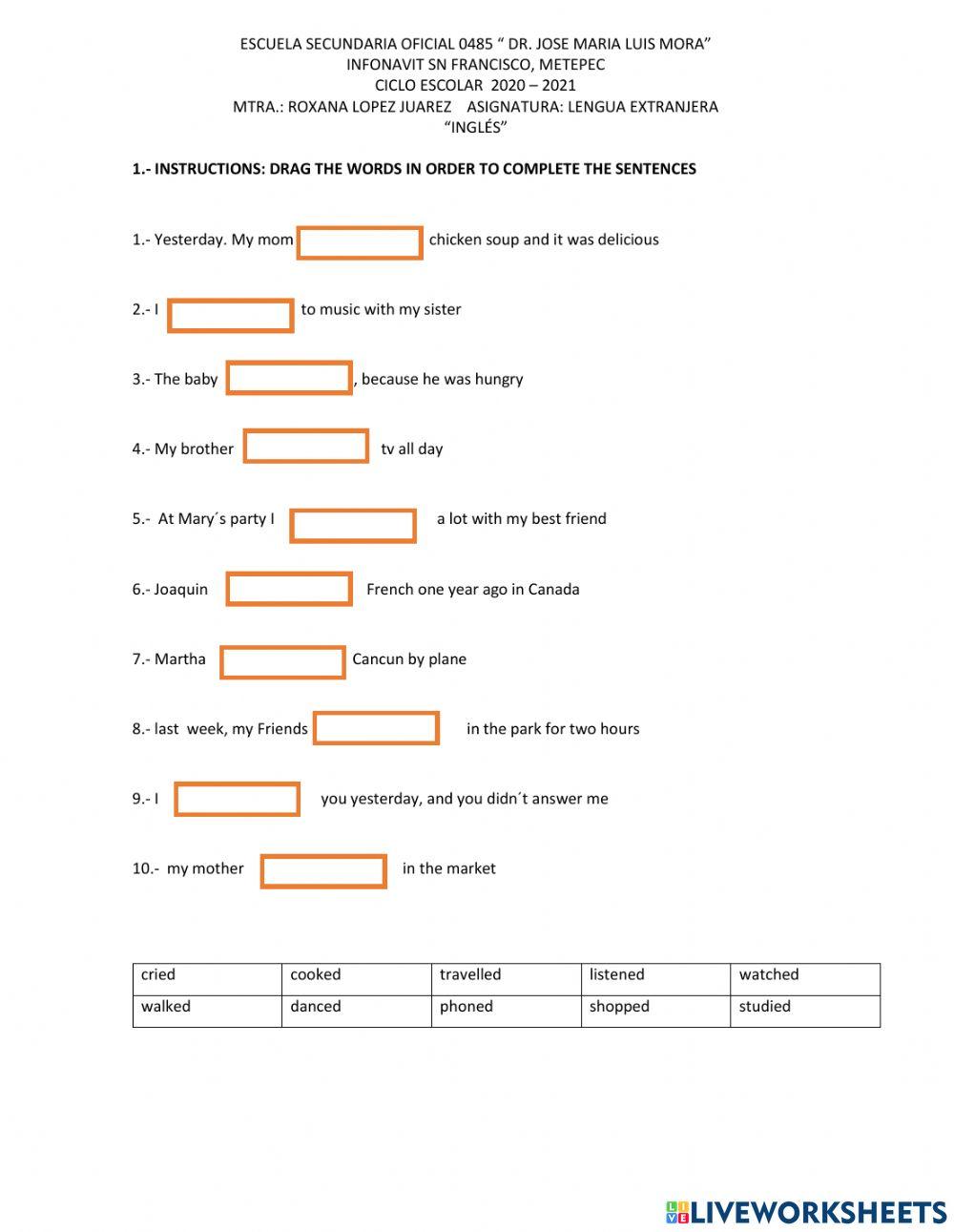 Verbos en tiempo pasdo