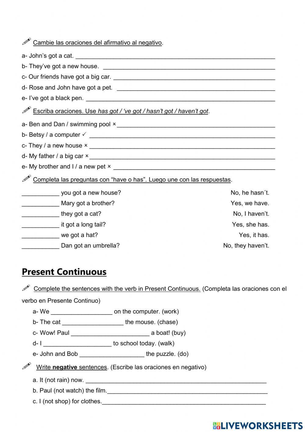 Verb to be- have got - presente continuo - presente simple