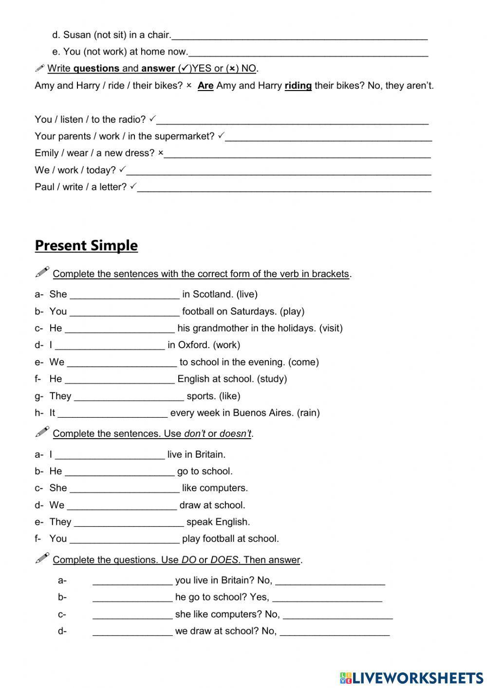 Verb to be- have got - presente continuo - presente simple