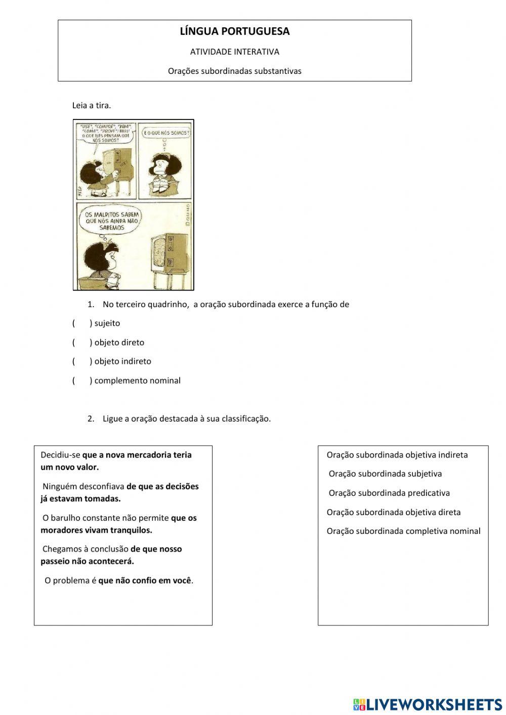 Orações Substantivas