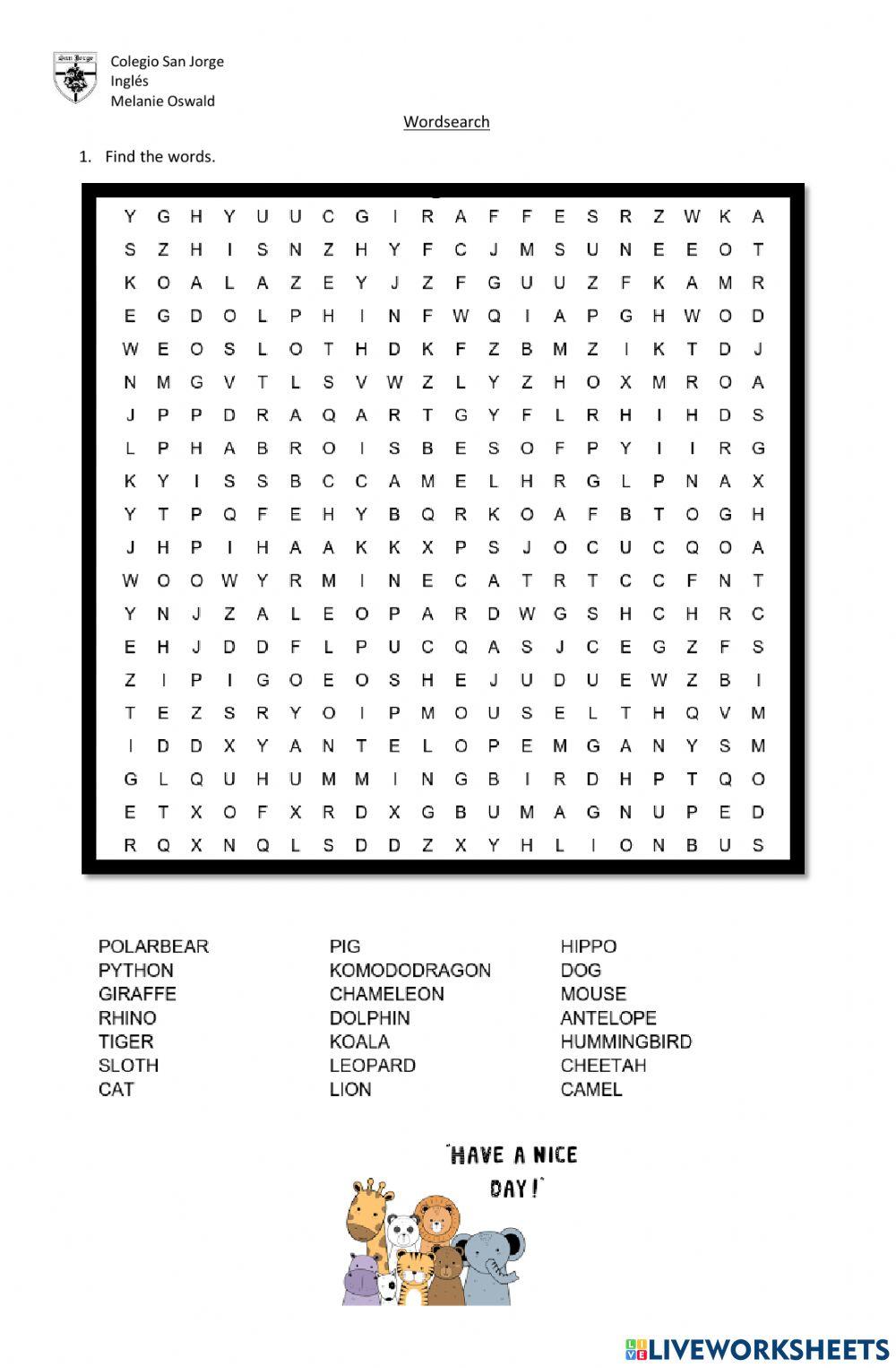 Wordsearch animals