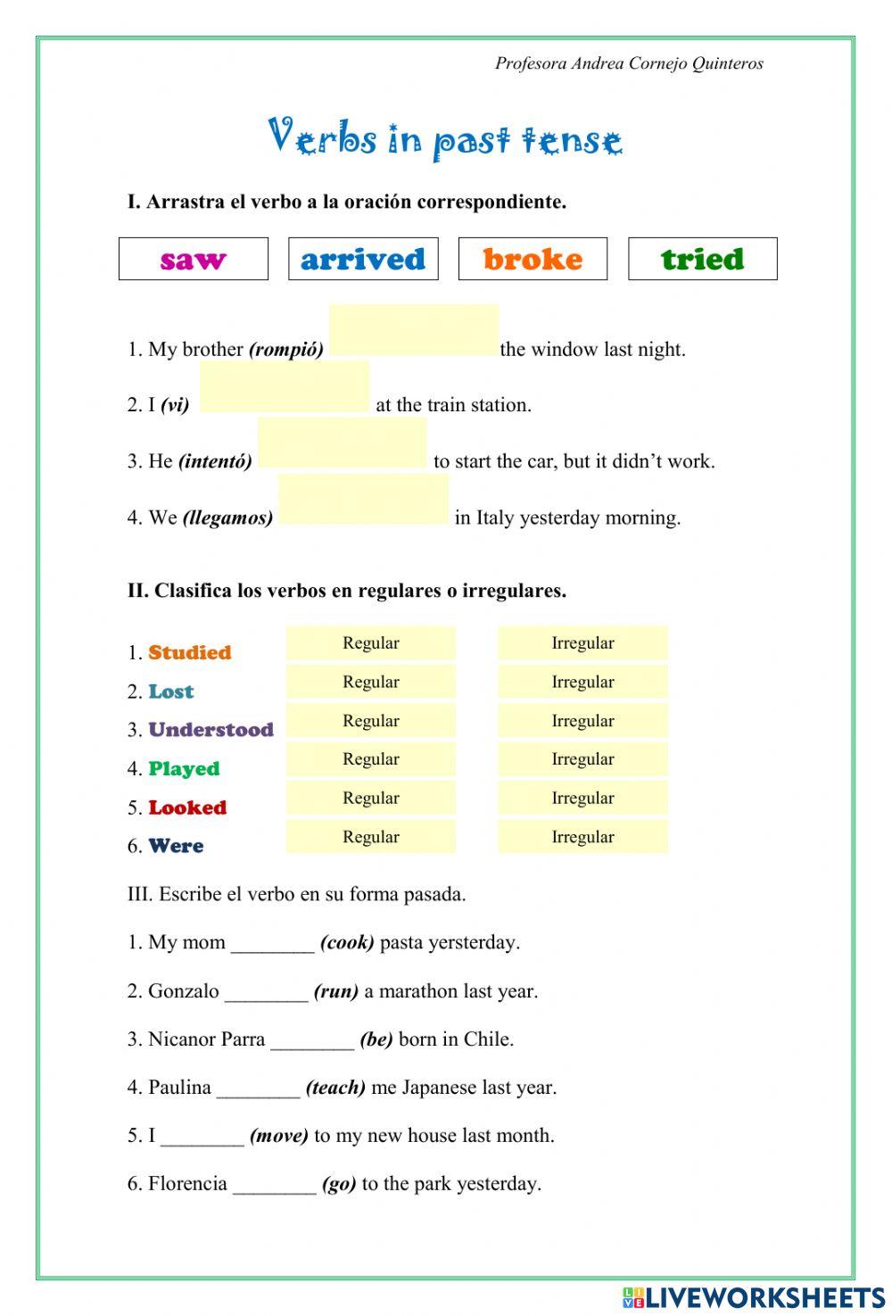 Verbs in past tense online exercise Live Worksheets