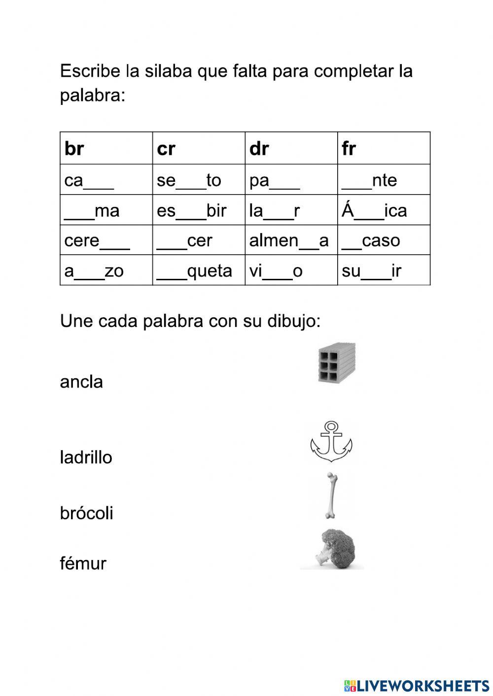 Trabajo silabas trabadas