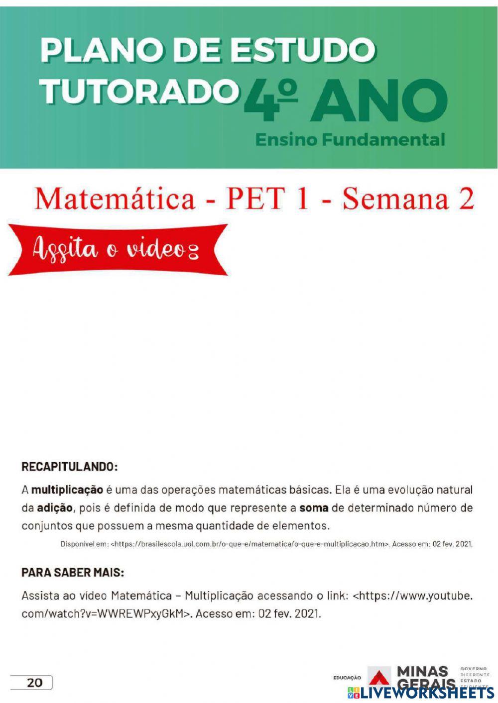 Matemática - Pet 1 - Semana 2