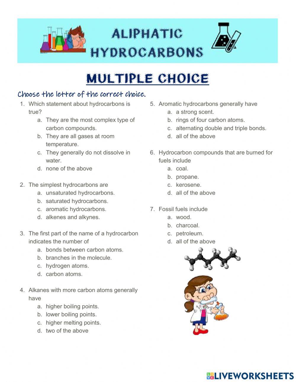 Aliphatic hydrocarbons multiple choice