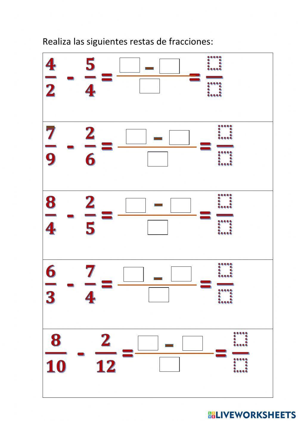 Restas de fracciones heterogéneas