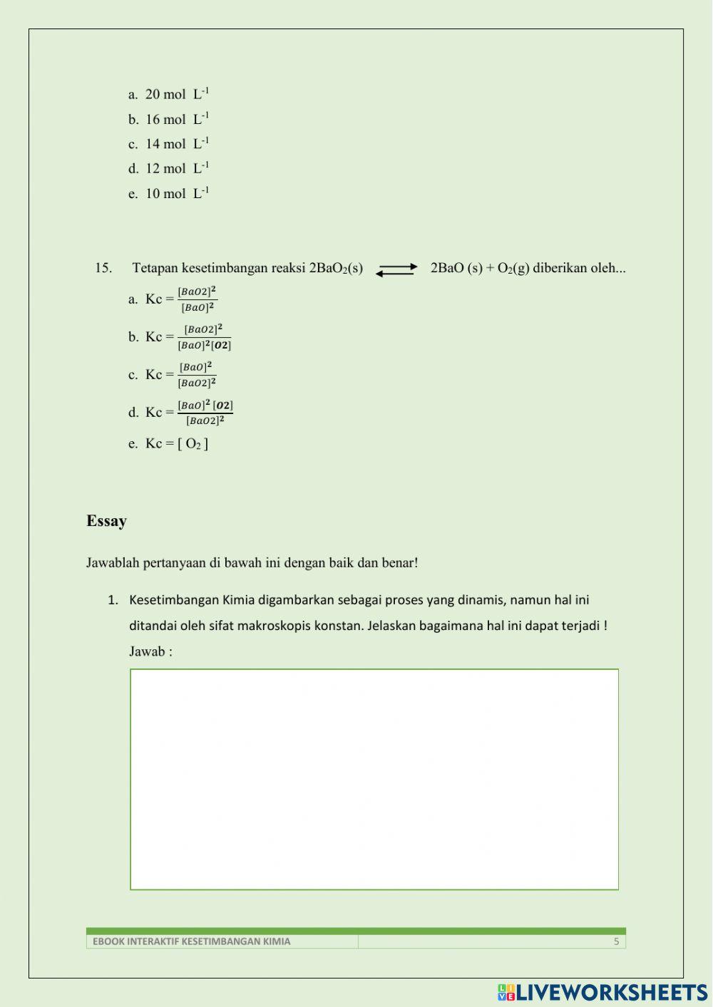 Soal Evaluasi Kesetimbangan Kimia