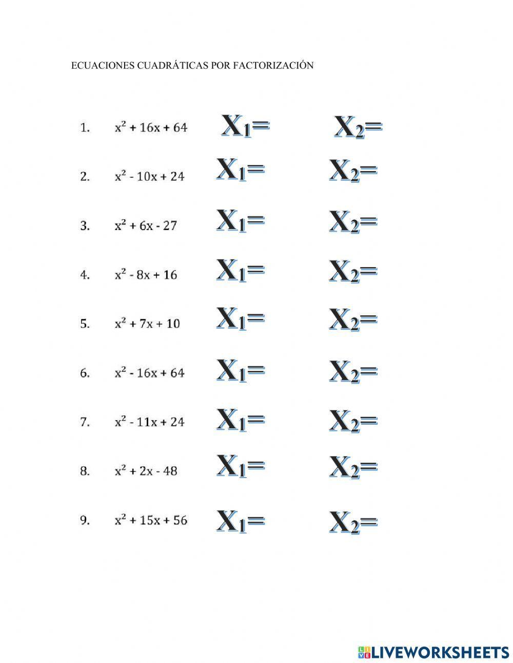 ECUACIONES CUADRÁTICAS POR FACTORIZACIÓN
