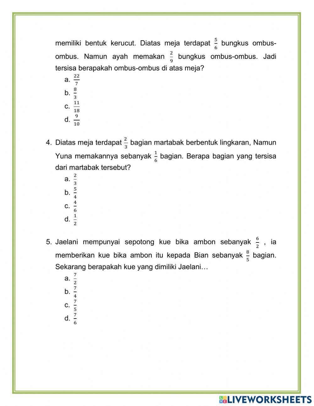 Latihan Soal Pecahan
