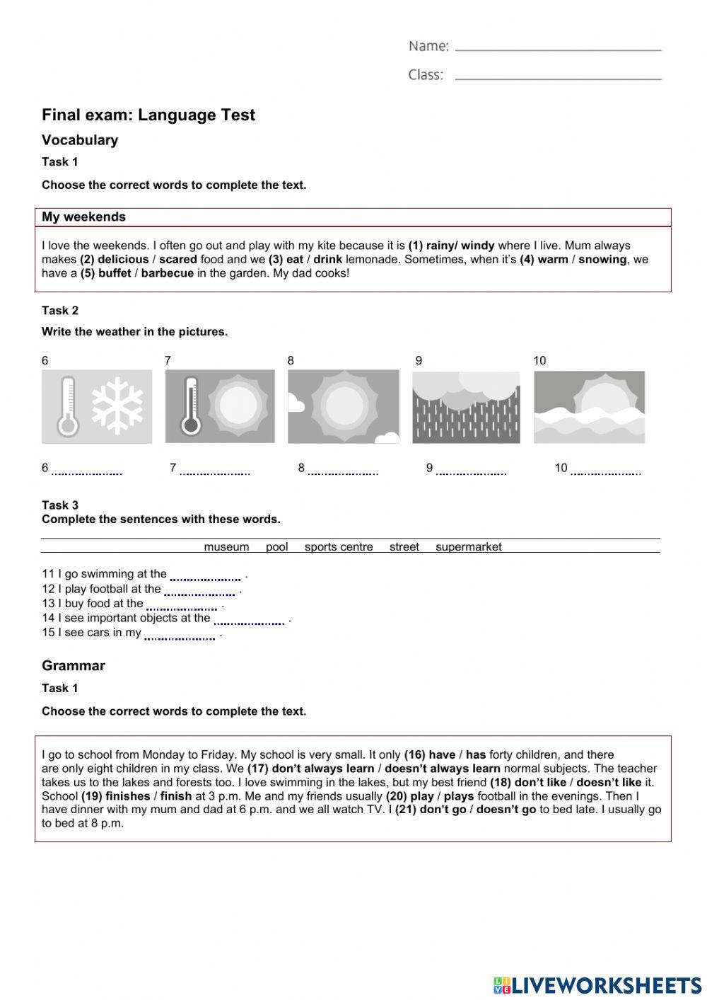Final exam: grammar and vocabulary