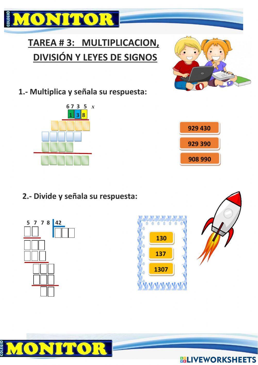 Leyes de signos - multiplicación y división