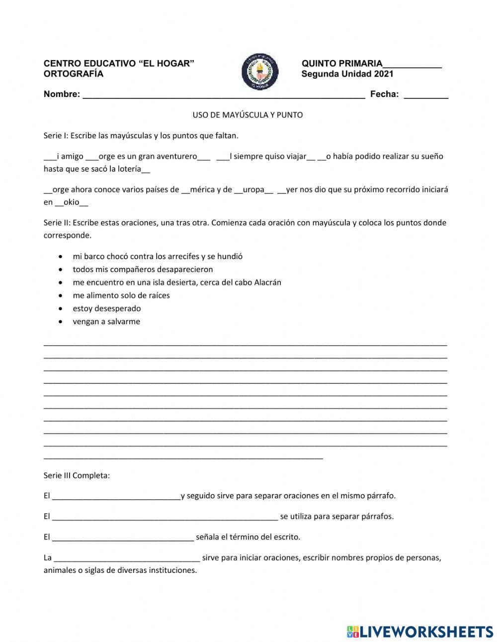 Uso de mayúscula y punto