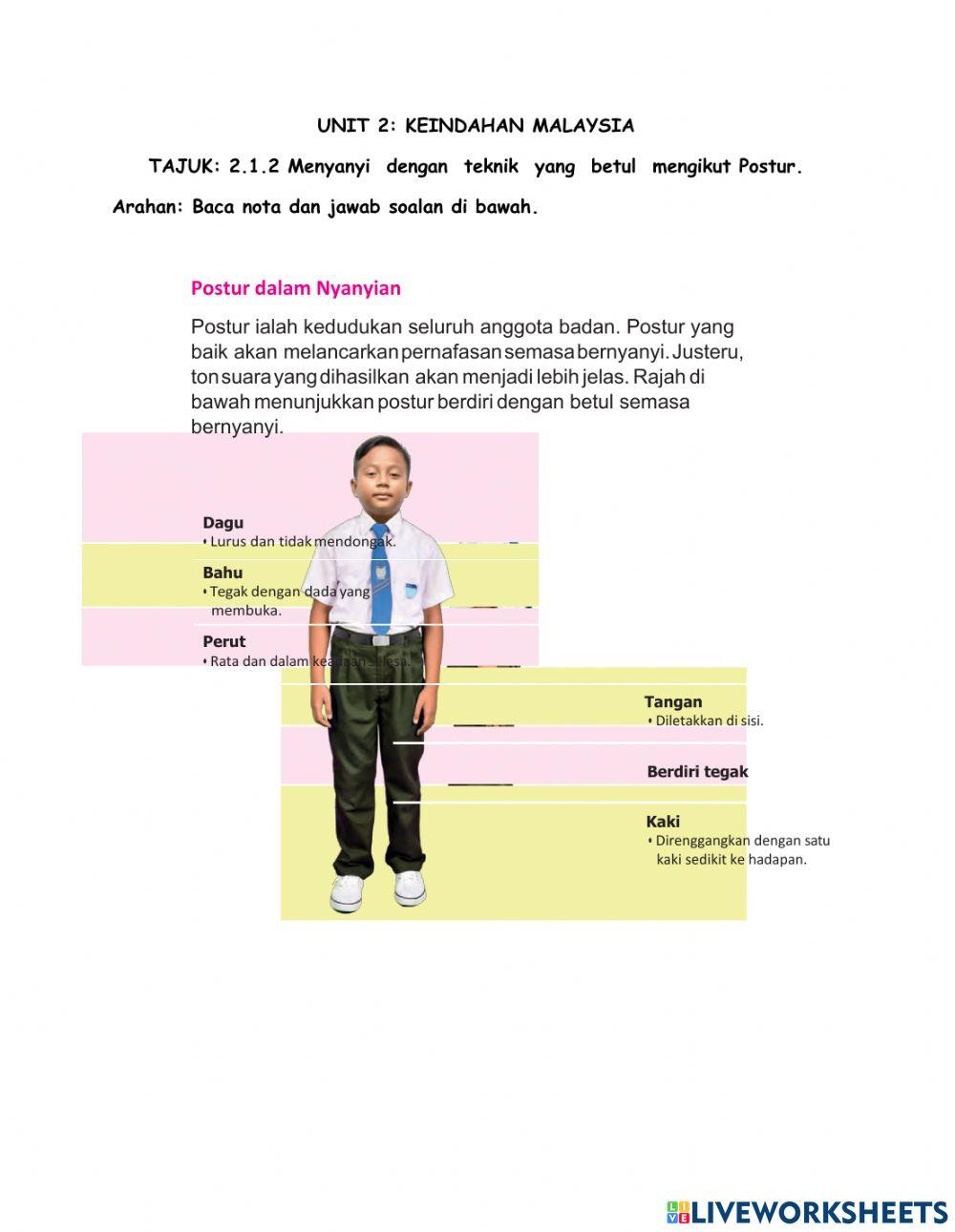 TAJUK: 2.1.2 Menyanyi  dengan  teknik  yang  betul  mengikut Postur.