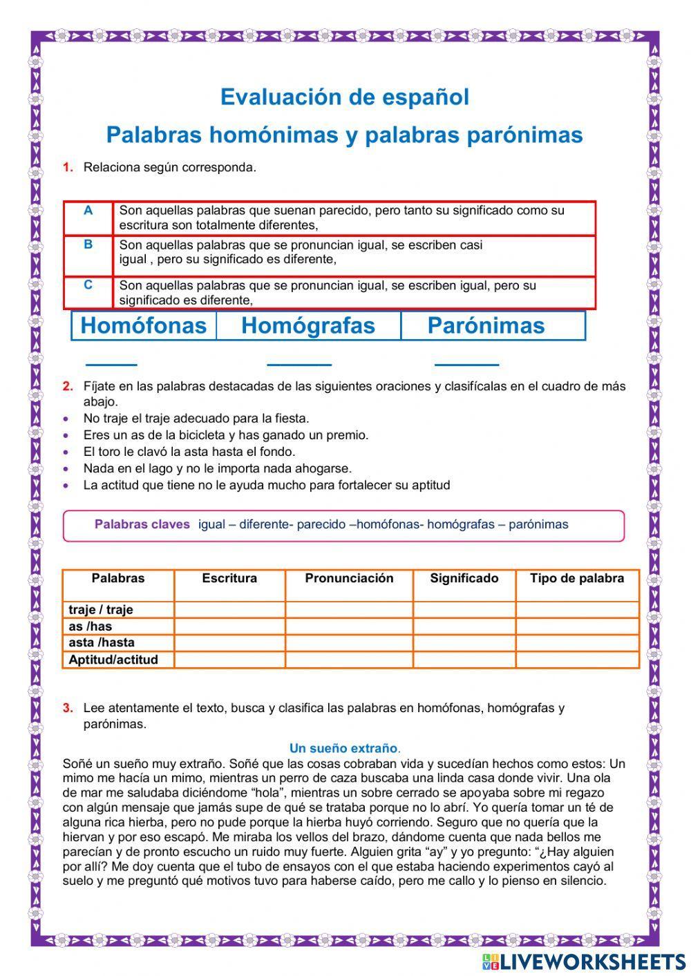 Palabras parónimas y palabras homónimas