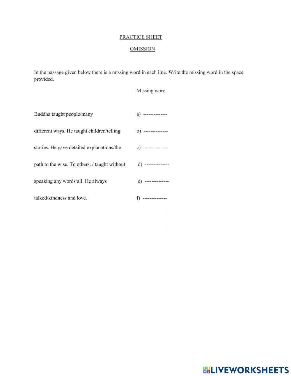 PRACTICE SHEET - OMISSION