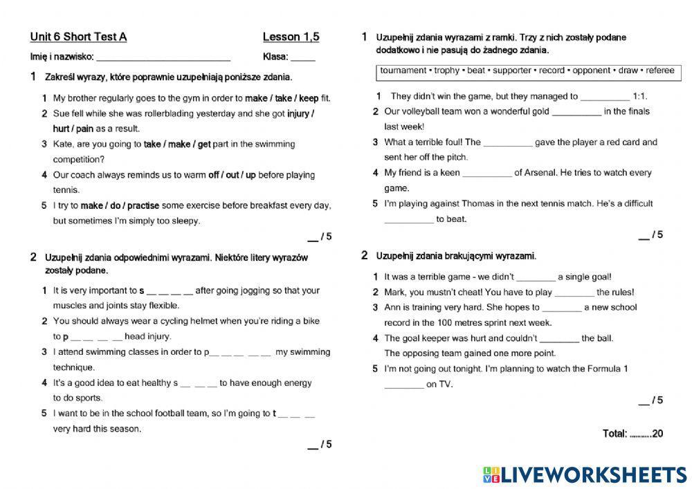 Brainy Klasa 6 Zeszyt ćwiczeń Odpowiedzi 847000 | Brainy 7-unit 6-vocabulary test | DOROTA