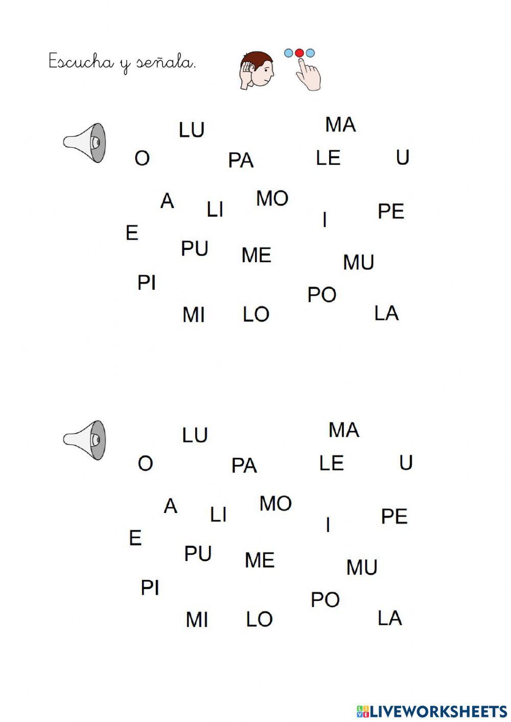 Identificar sílabas p y m.