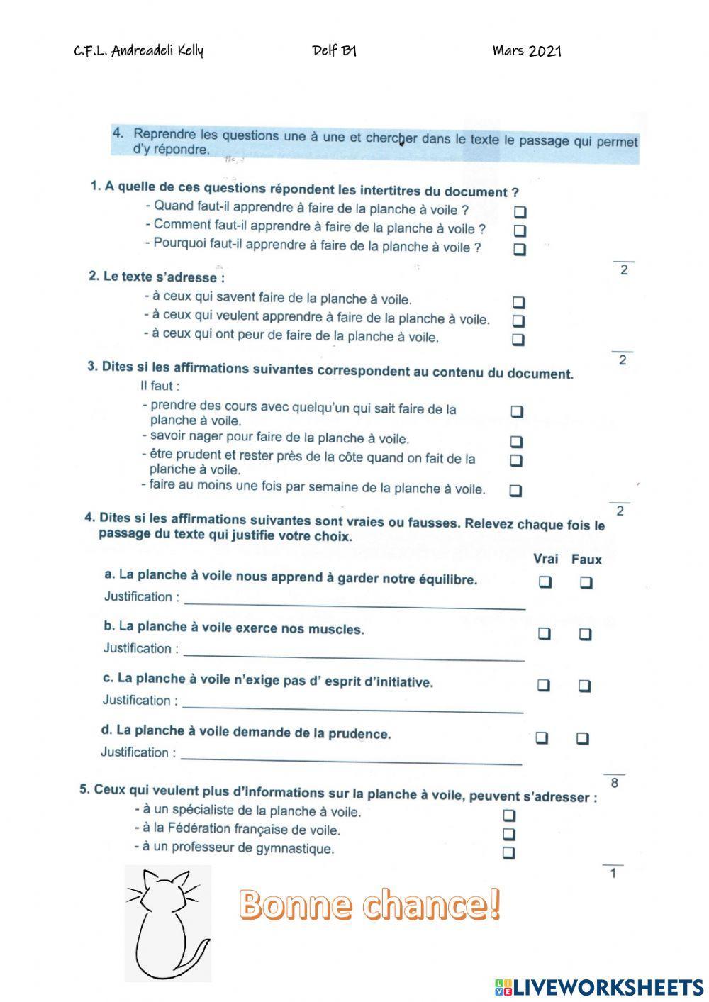 Delf B1 Test Mars 2021