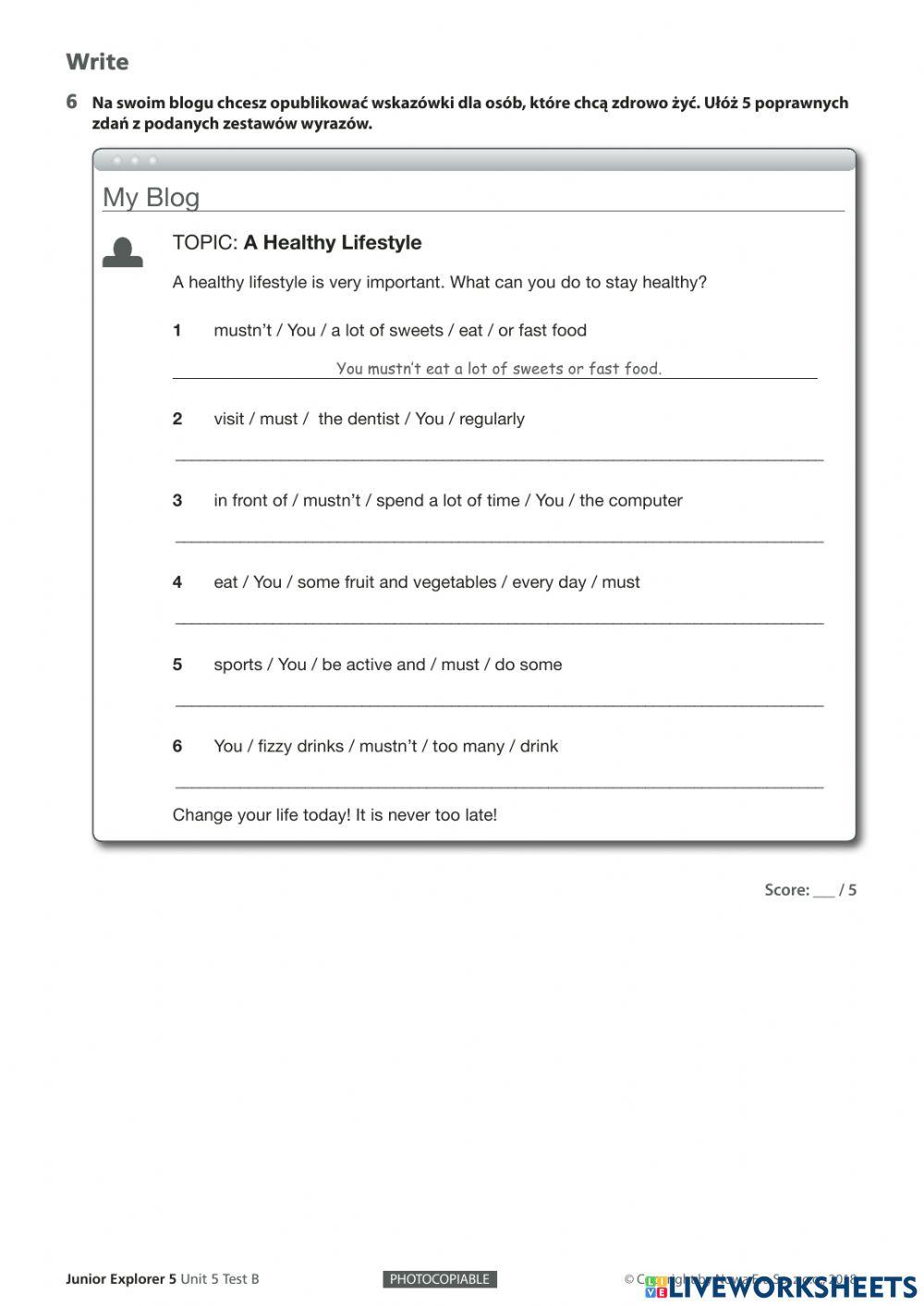 Junior Explorer 5 unit 5 test