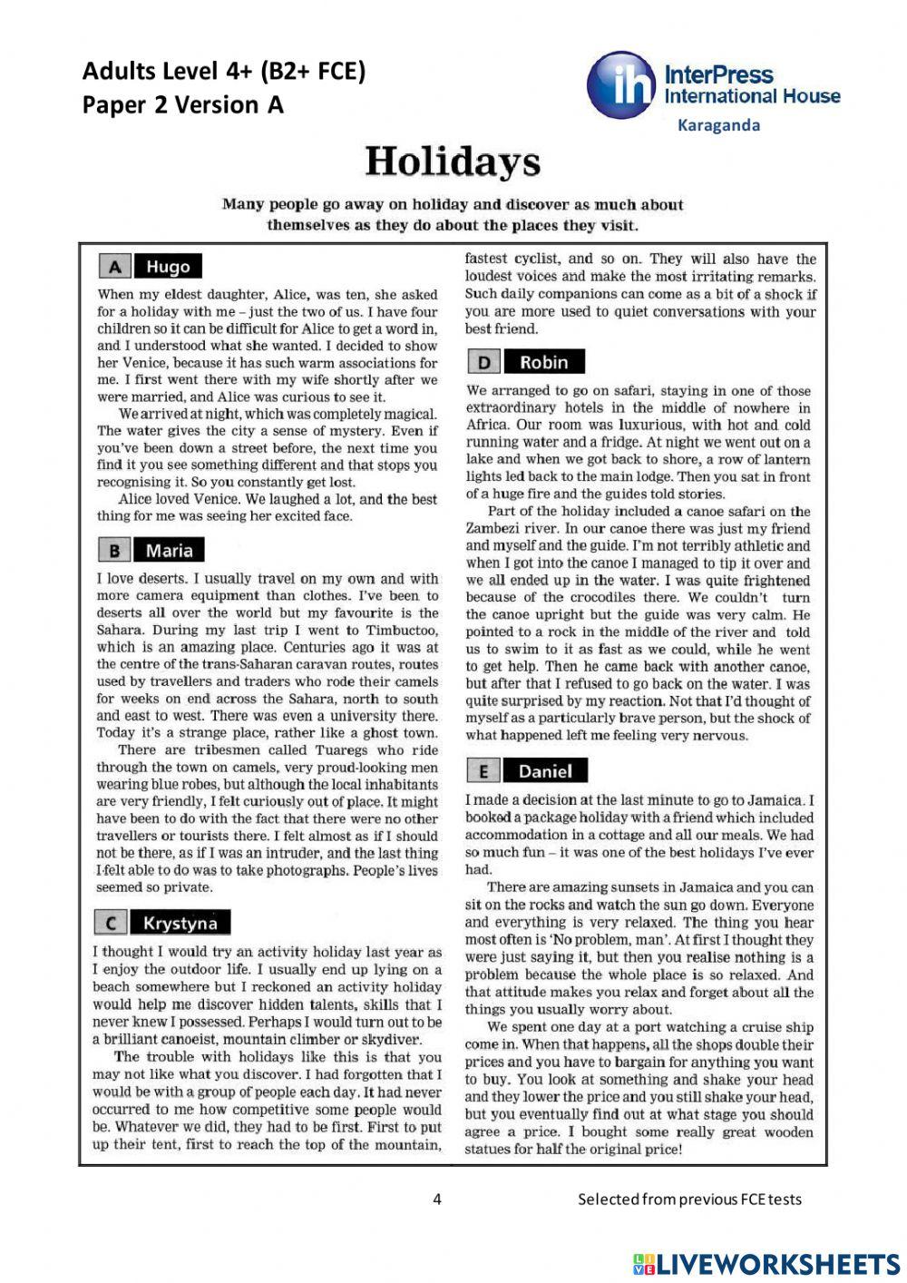 Adults Level 4+ B2+ FCE) Reading and Use of English