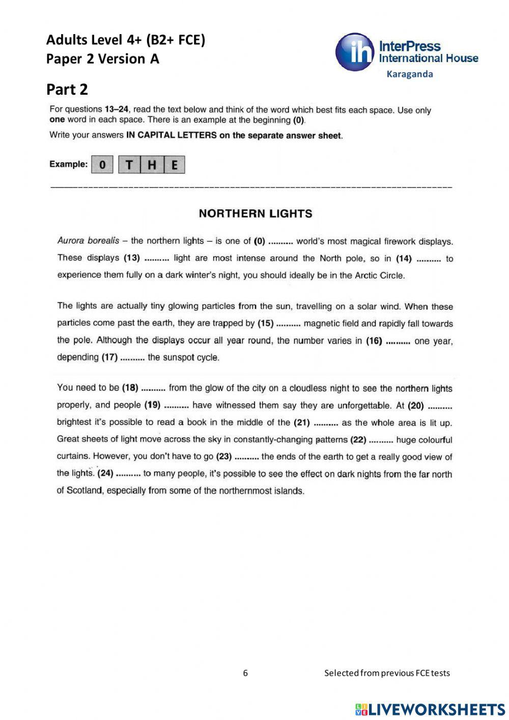 Adults Level 4+ B2+ FCE) Reading and Use of English