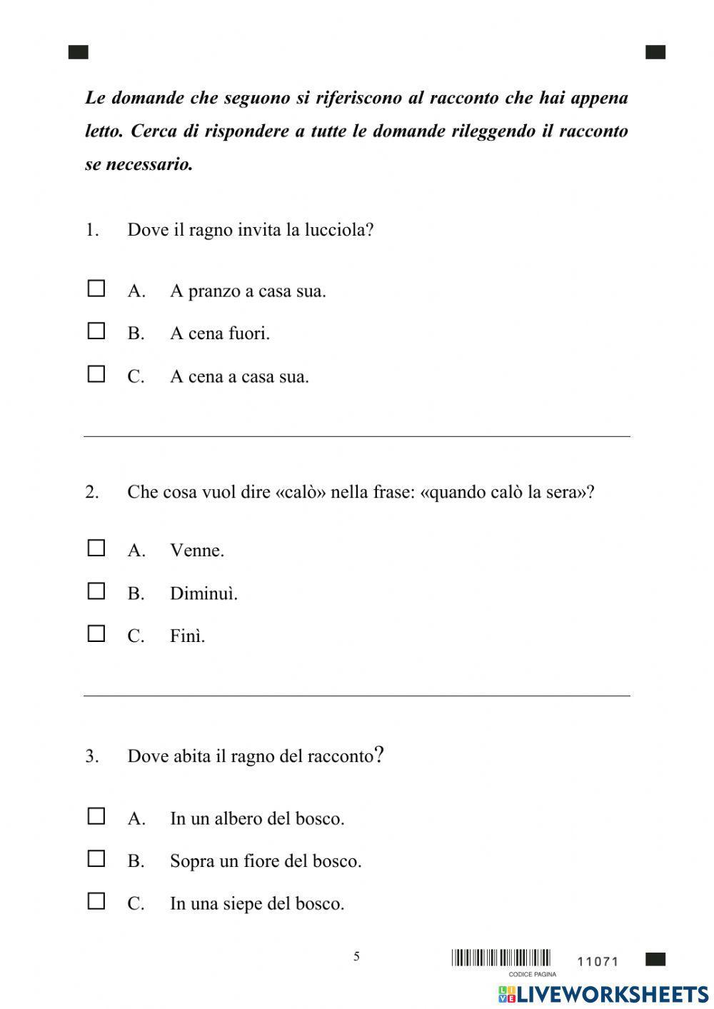 Prova Invalsi cl. 2 primaria as 2003-2004