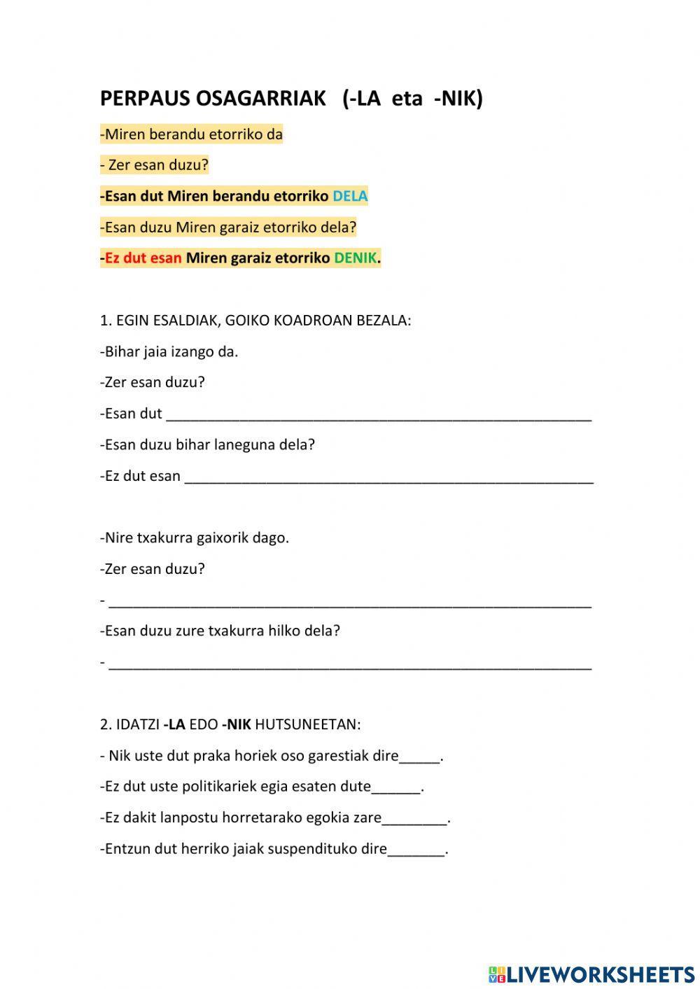 Perpaus osagarriak eta zehar galderak