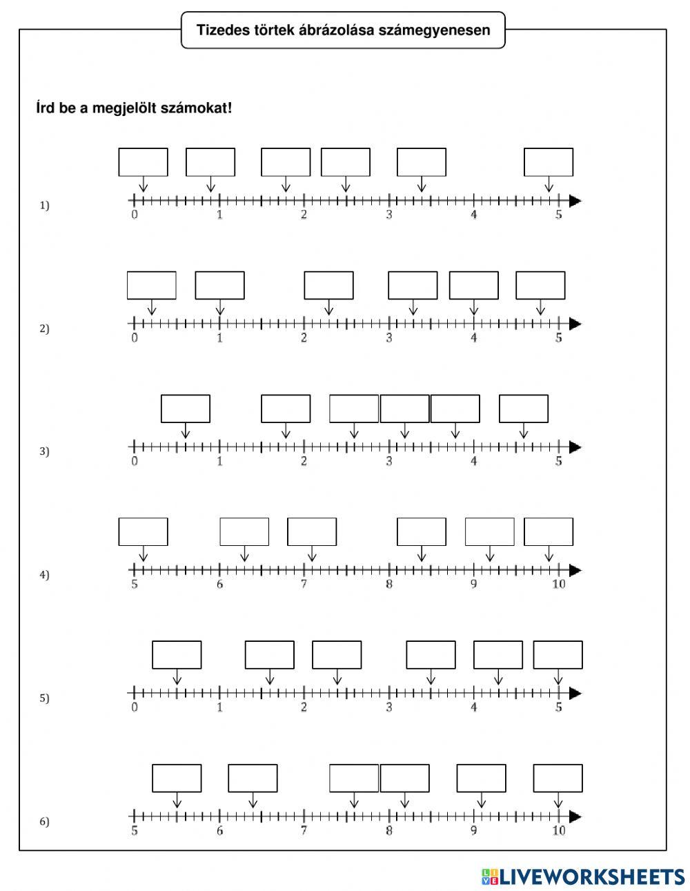 Tizedes törtek ábrázolása számegyenesen