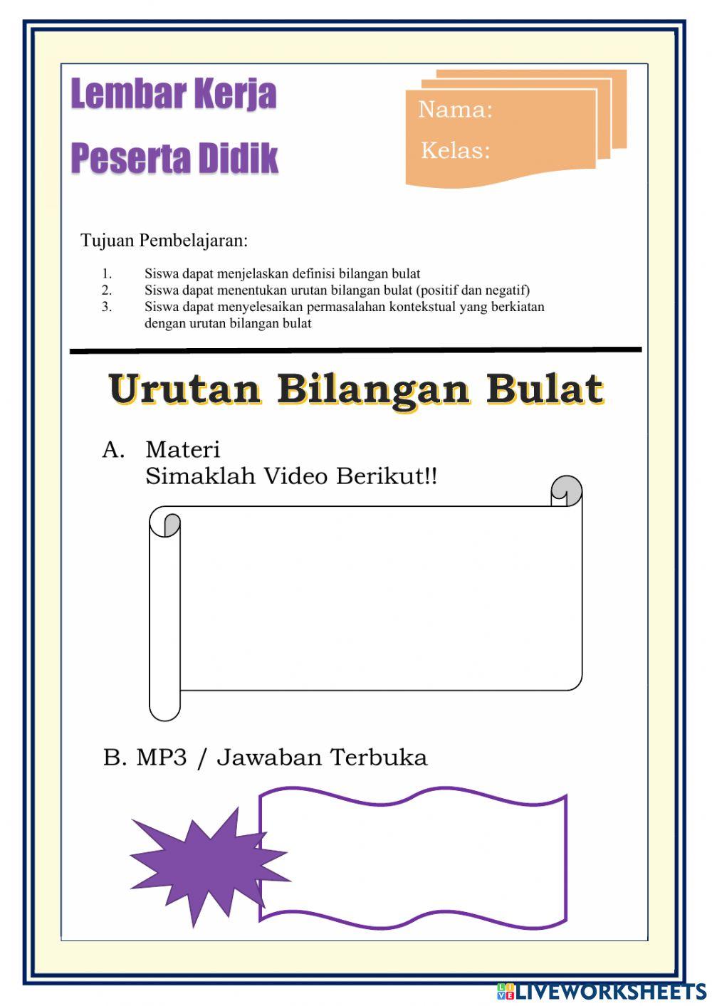 LKPD Urutan Bilangan Bulat