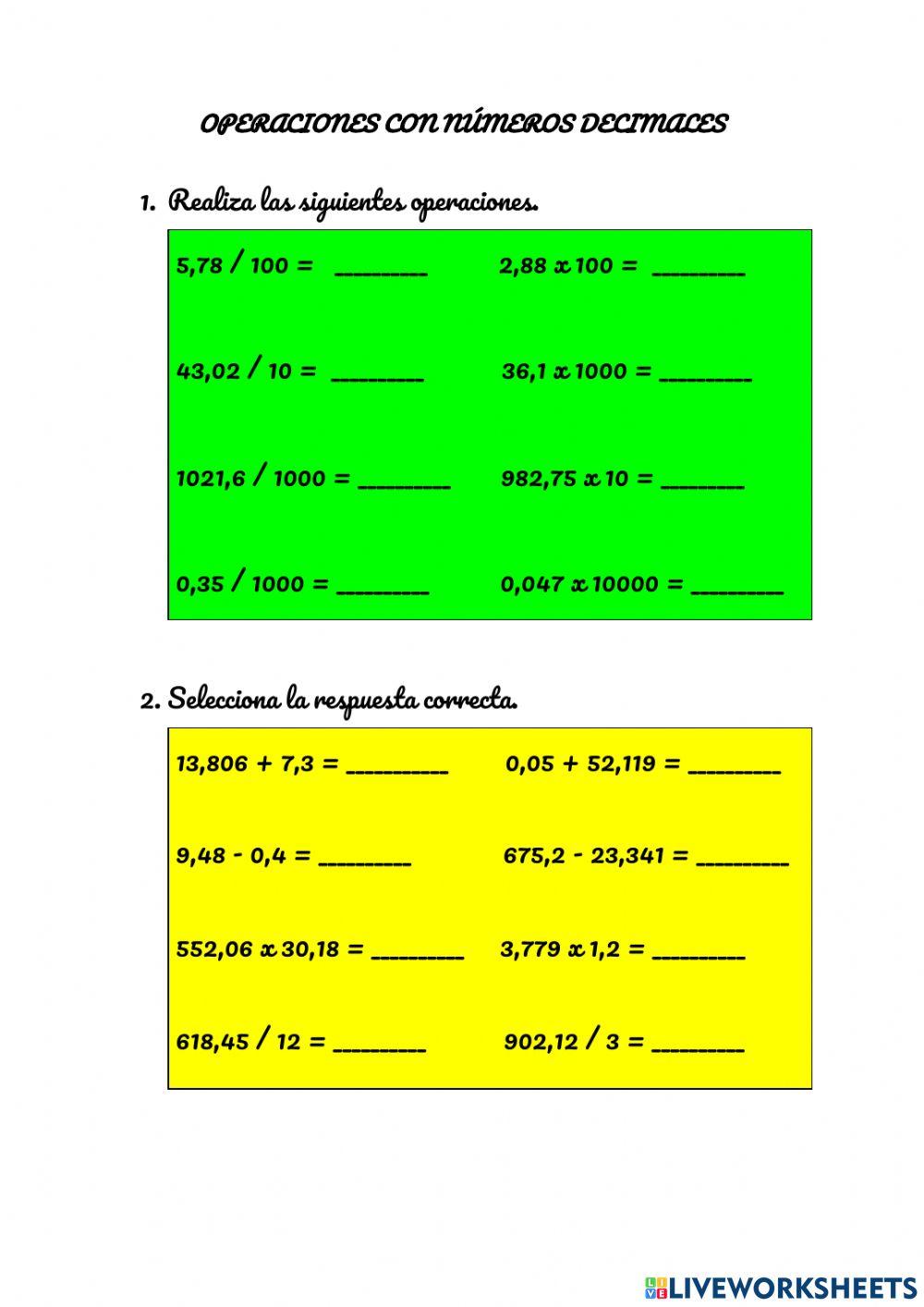 Operaciones con números decimales