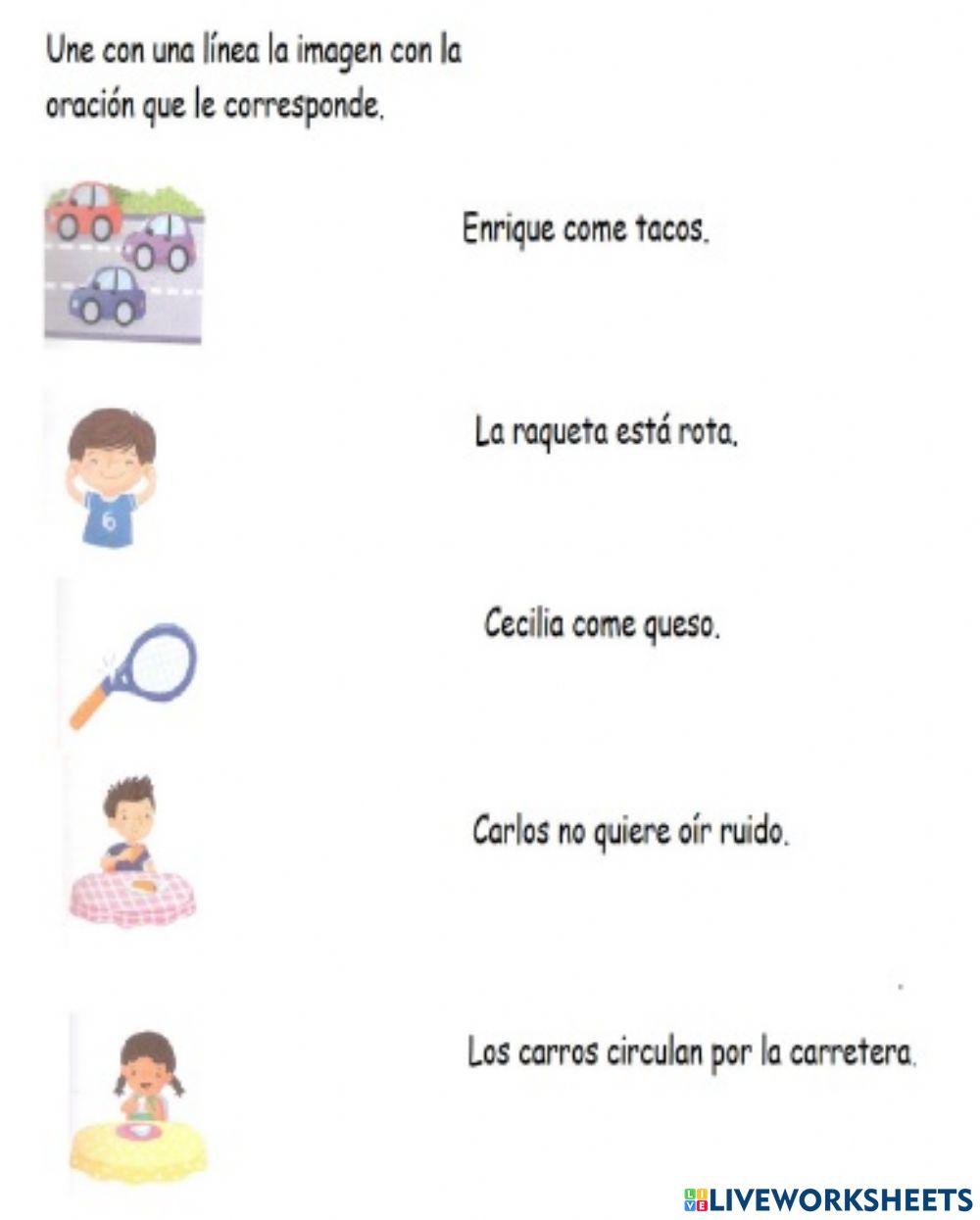 Silabas que qui. Une la oración con el dibujo.