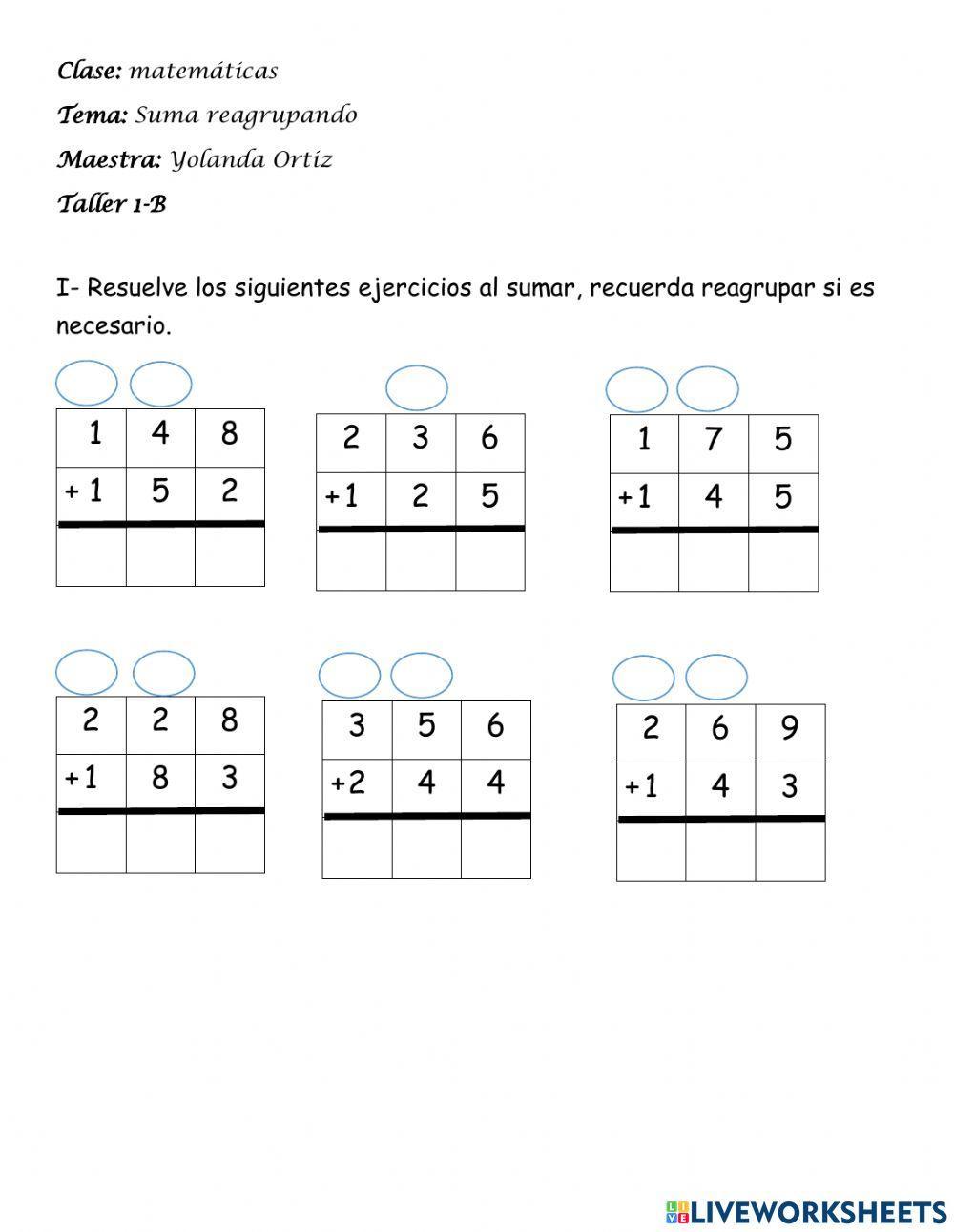 Prueba suma reagrupando