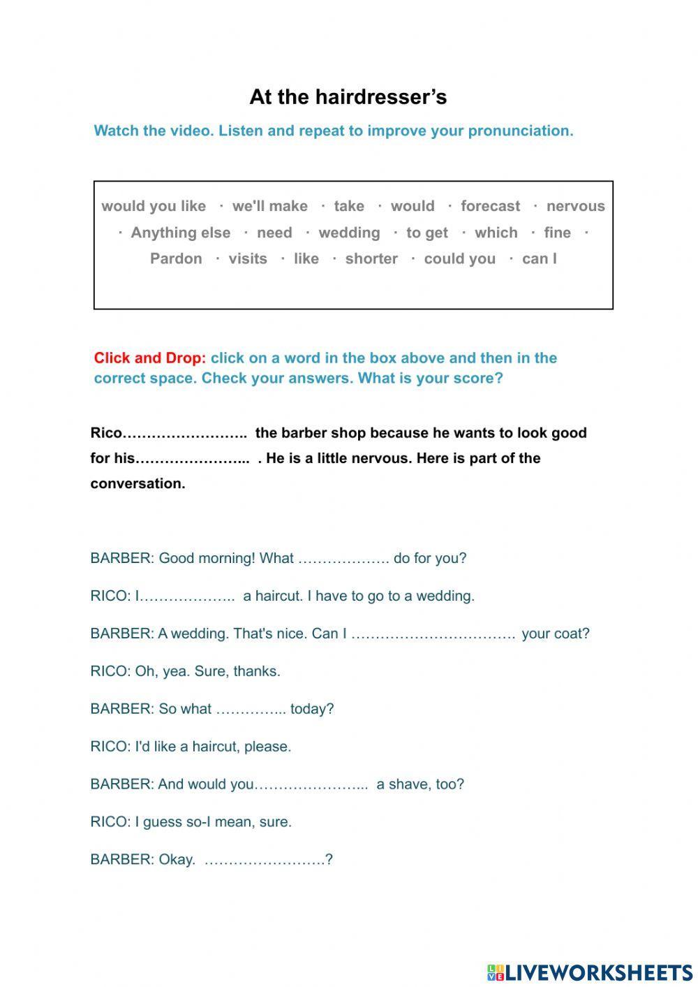 At the haidress Free Interactive Worksheets 848184