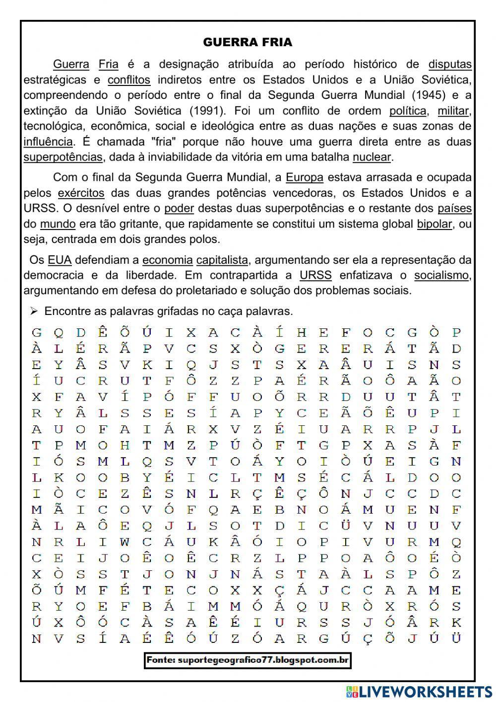 Caça palvras guerra fria