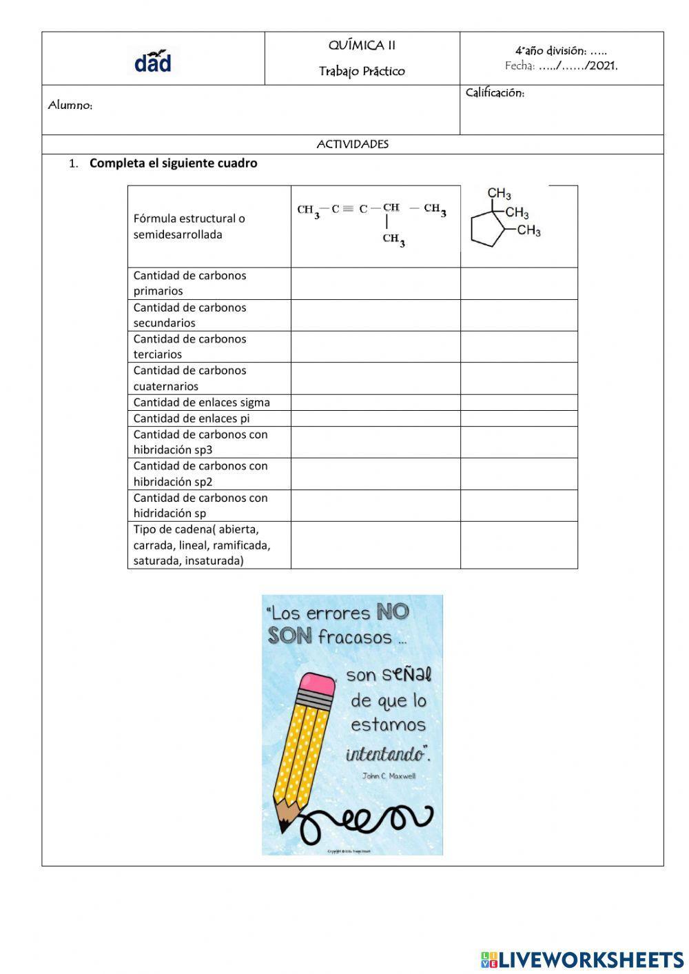 Tipos de cadena-tipos de Carbono-hibridación