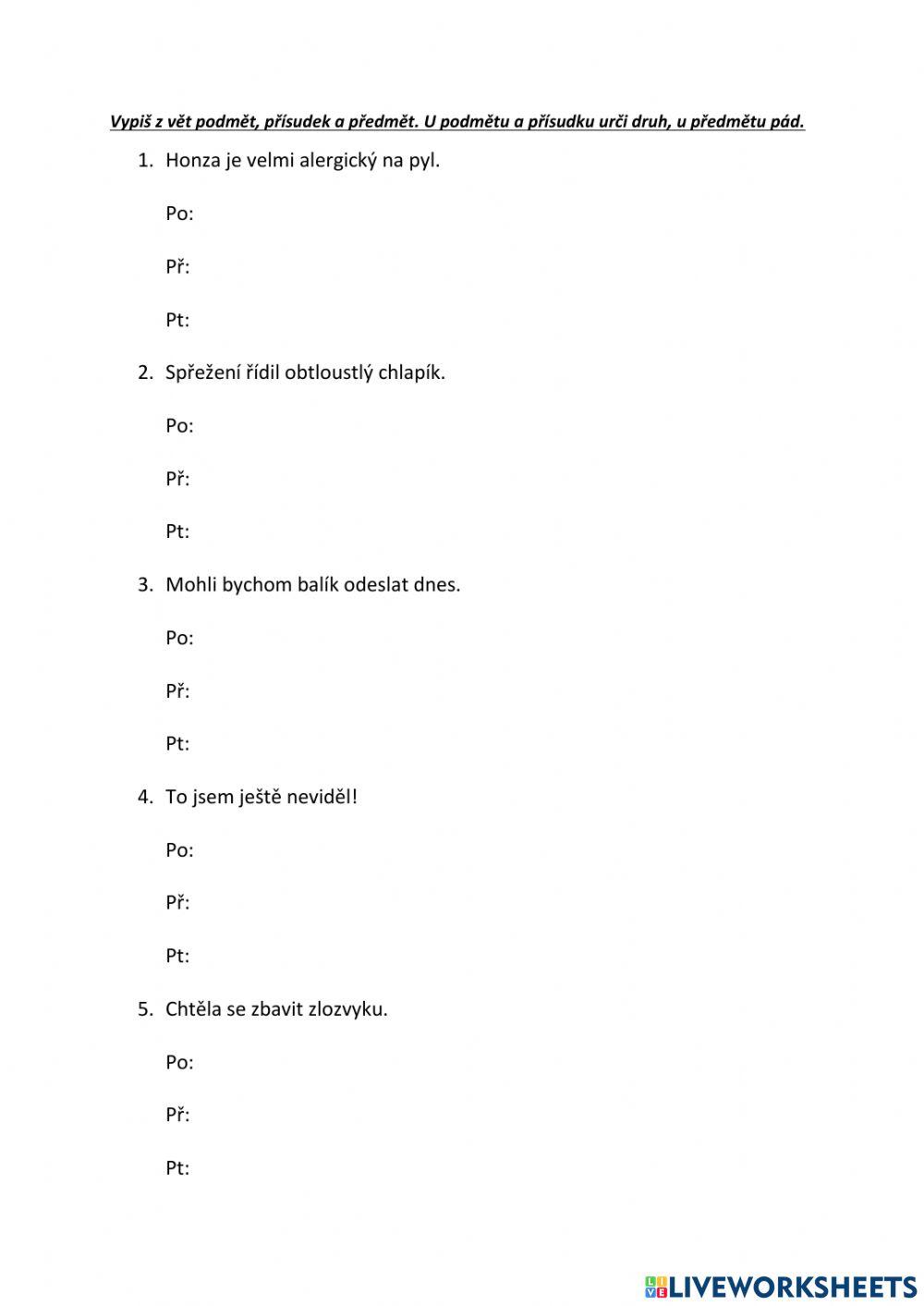 Podmět, přísudek, předmět