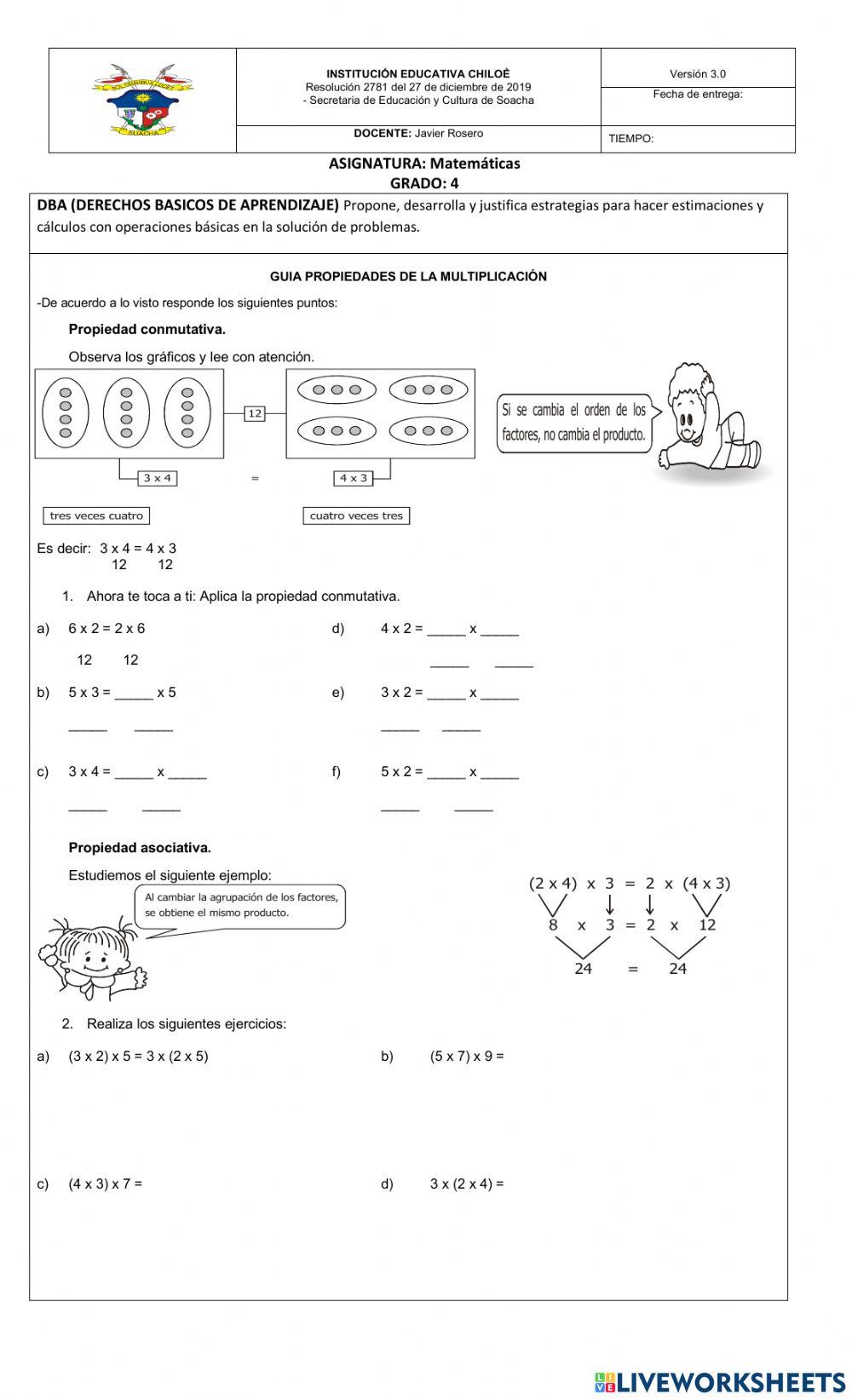 Propiedades de la multiplicación