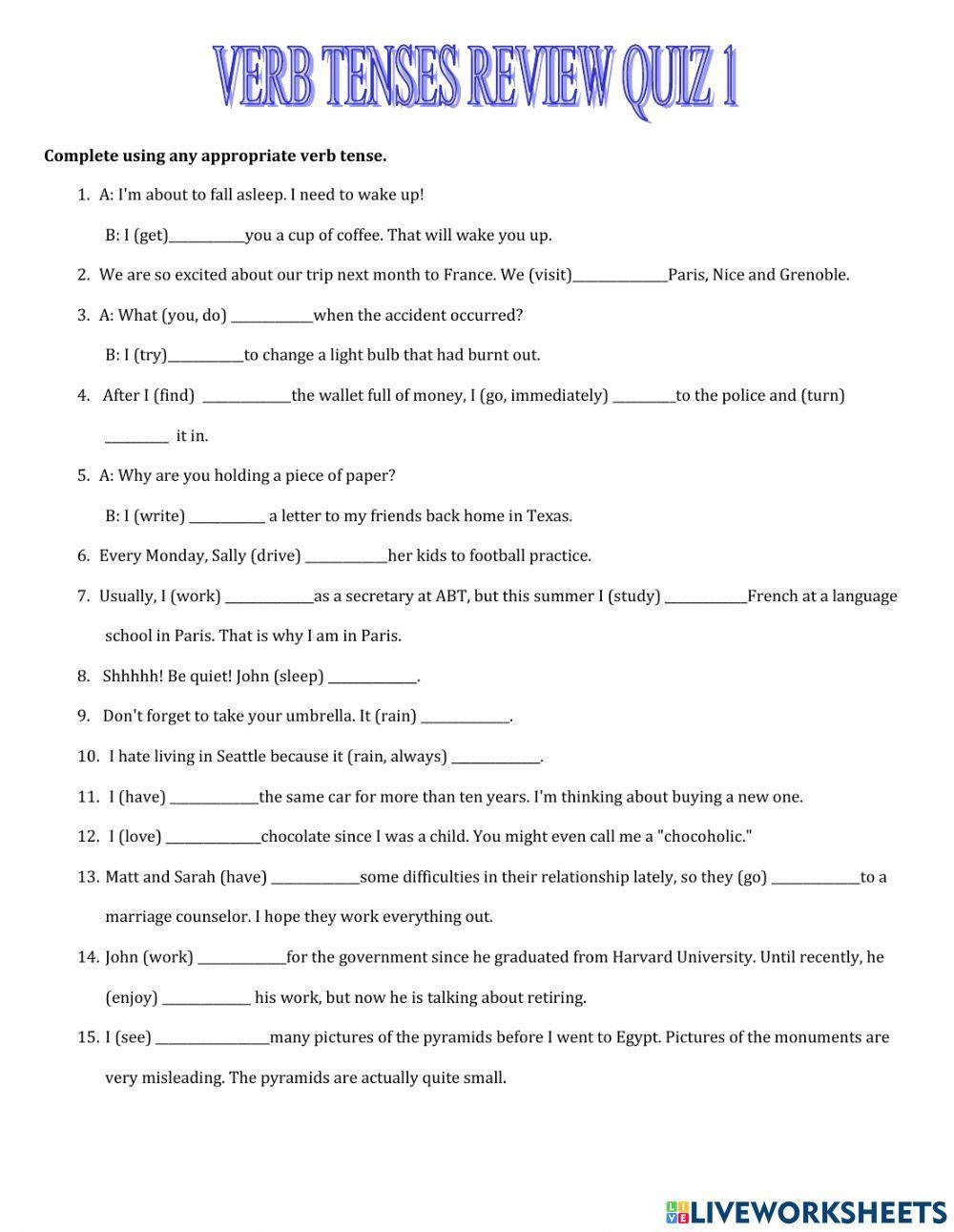 Verb tenses review quiz 1