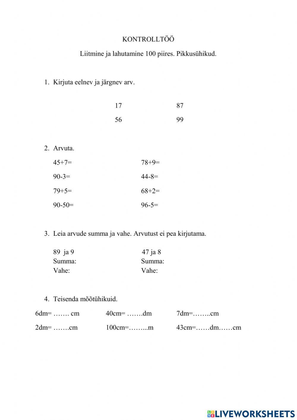Kontrolltöö 2.klass
