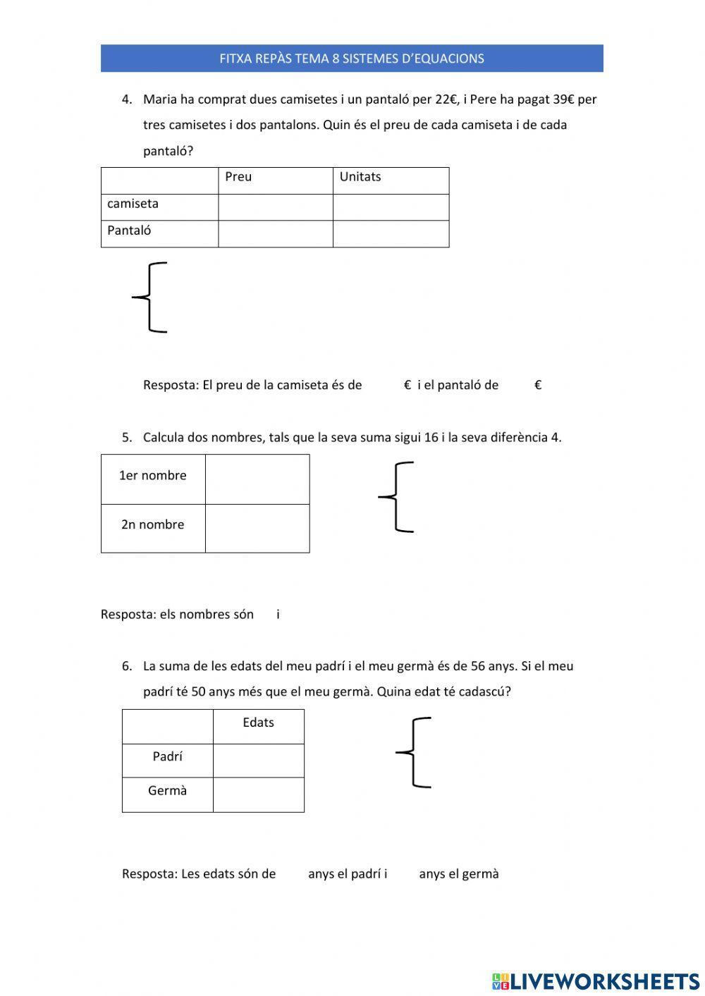 Sistemes d'equacions