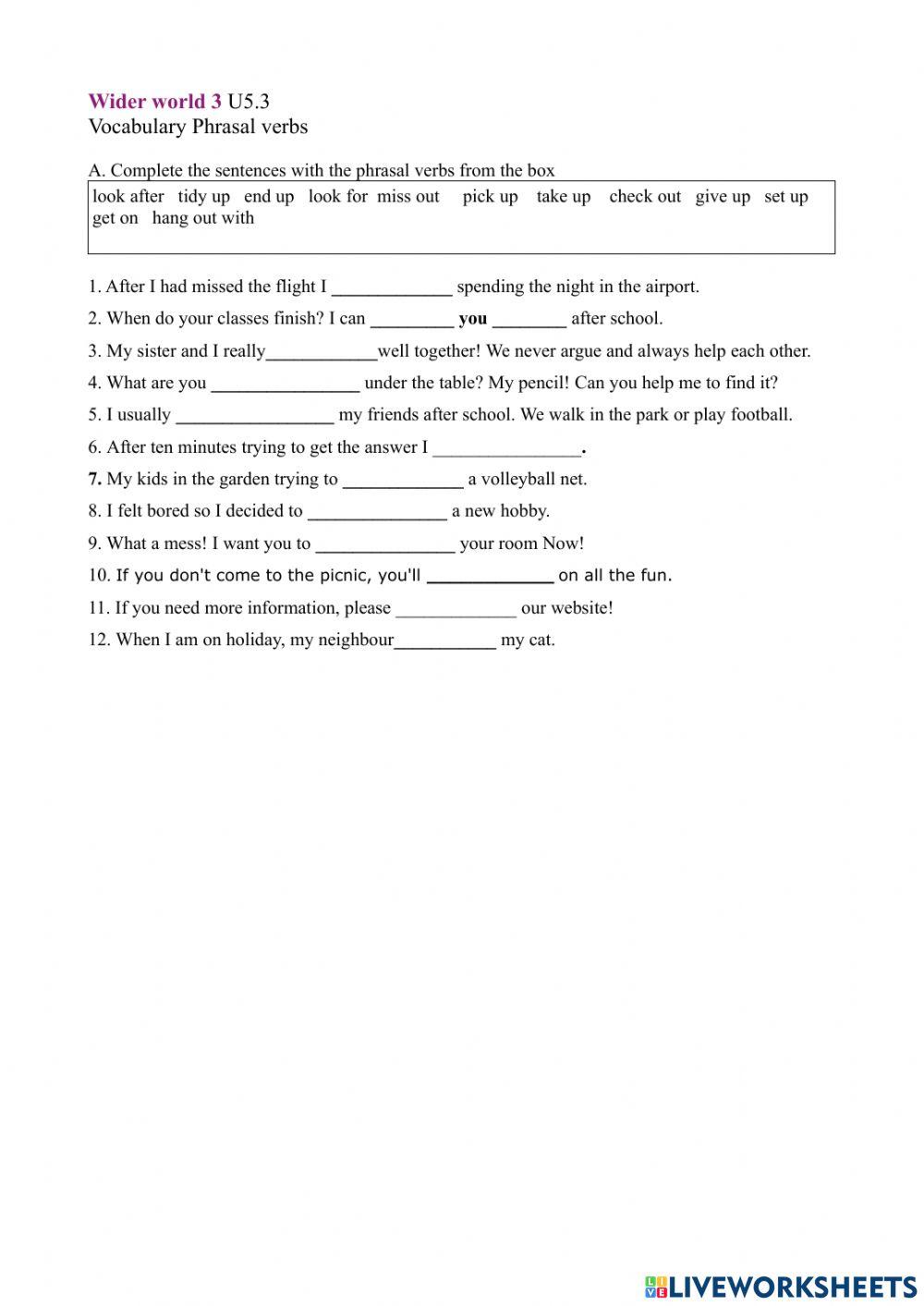 Wider world 3 U5.3 Phrasal verbs