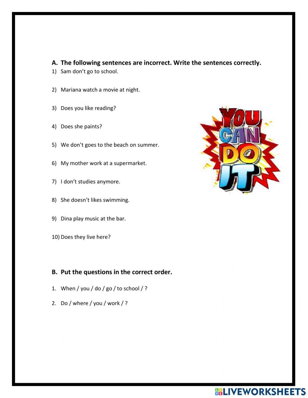 Simple Present - close open questions.