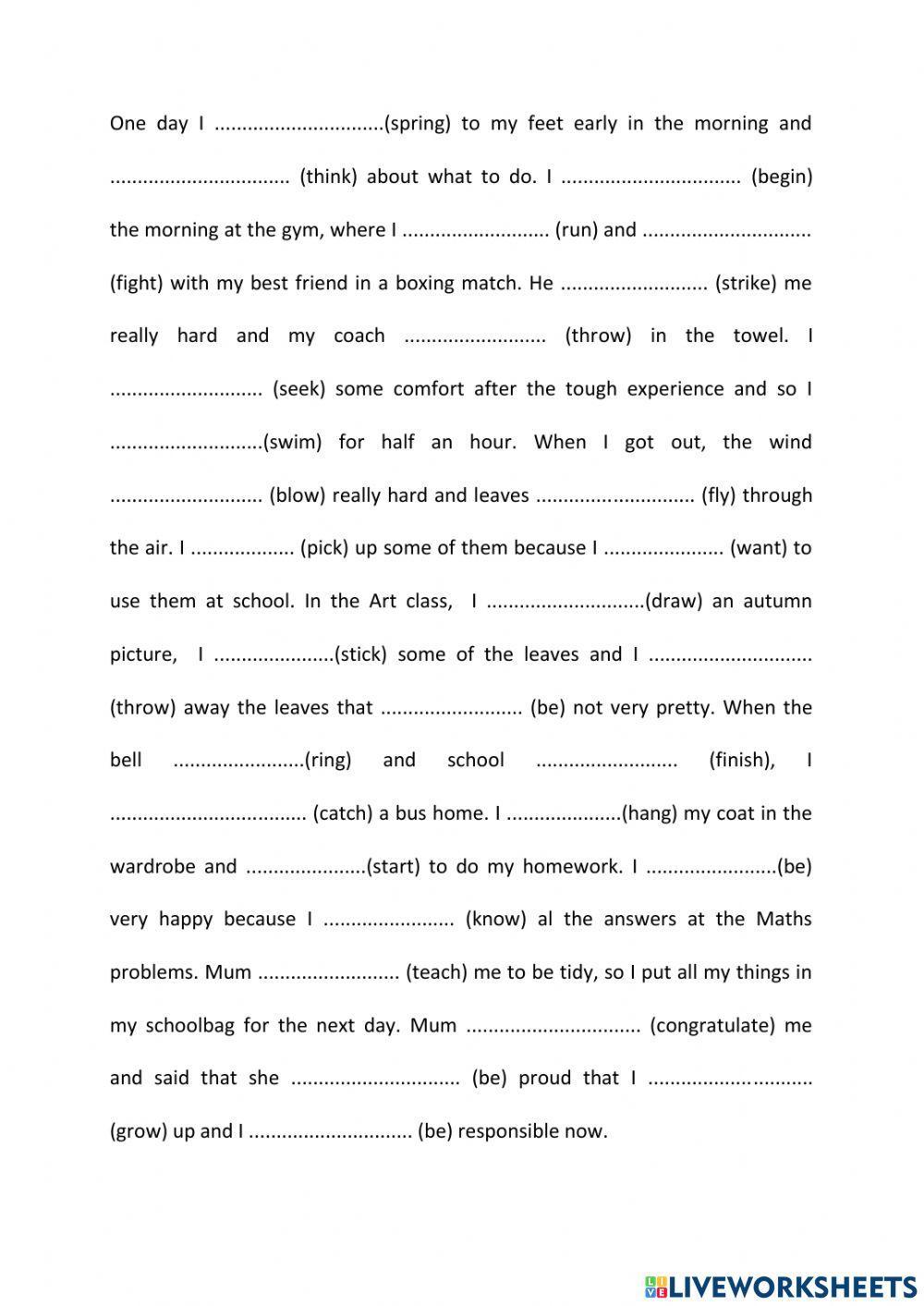 Past Tense Regular and Irregular Verbs Page 1