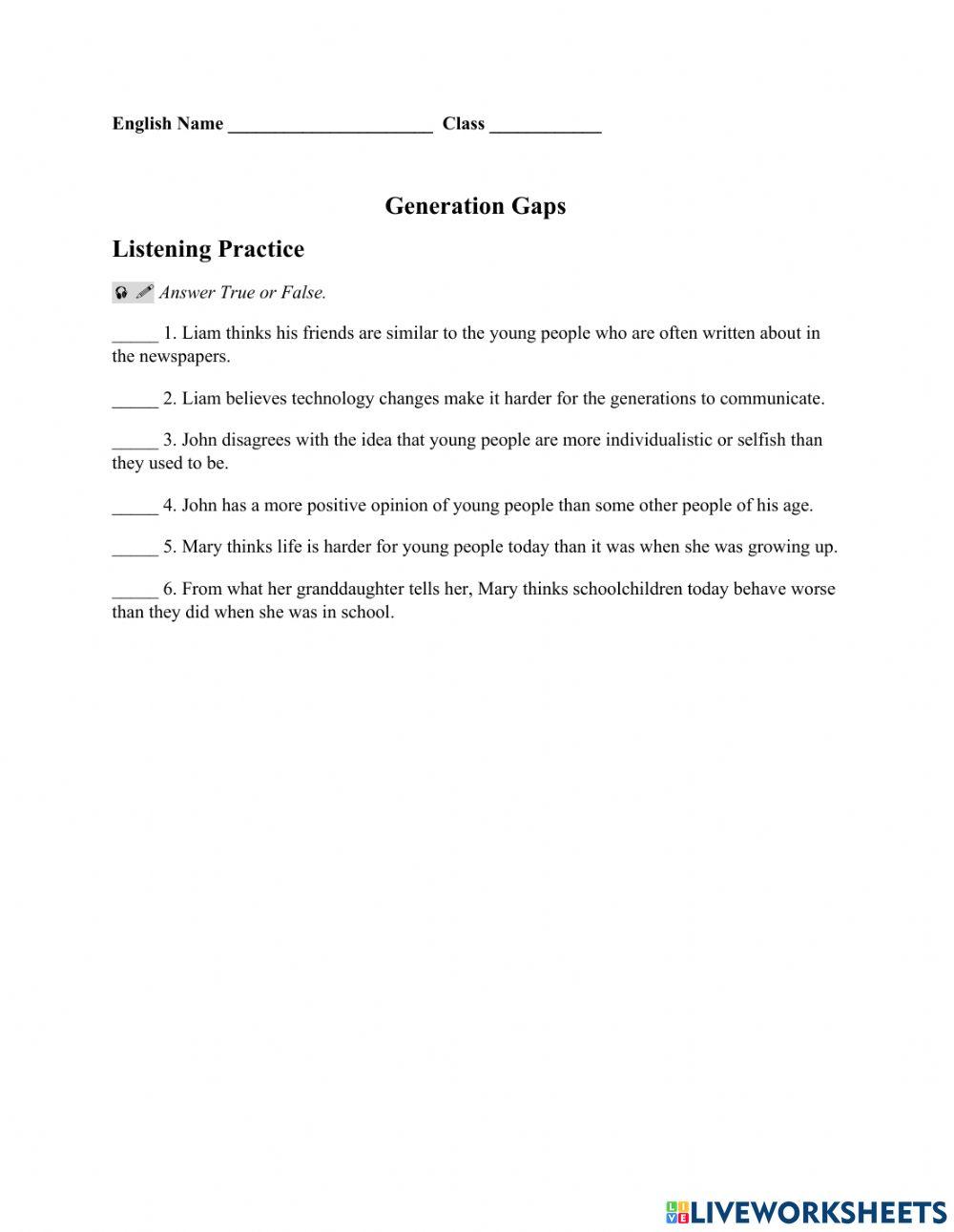 Generation Gaps - Listening