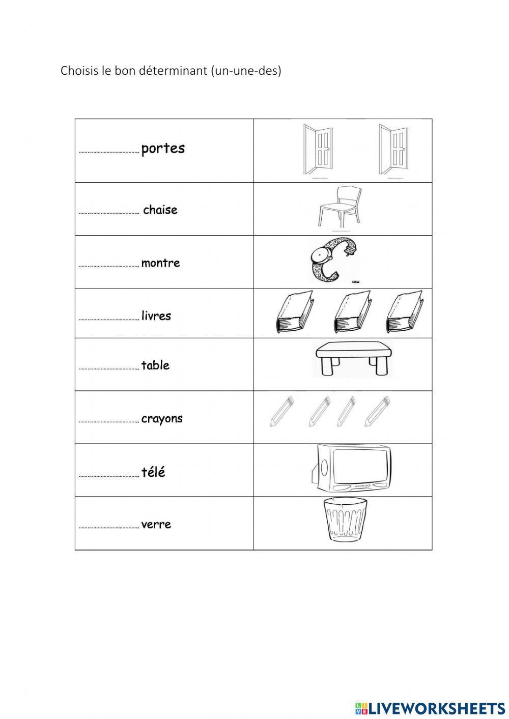 Déterminants un - une - des