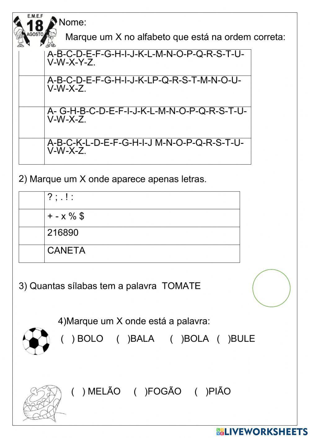 Identificando letras e sílabas