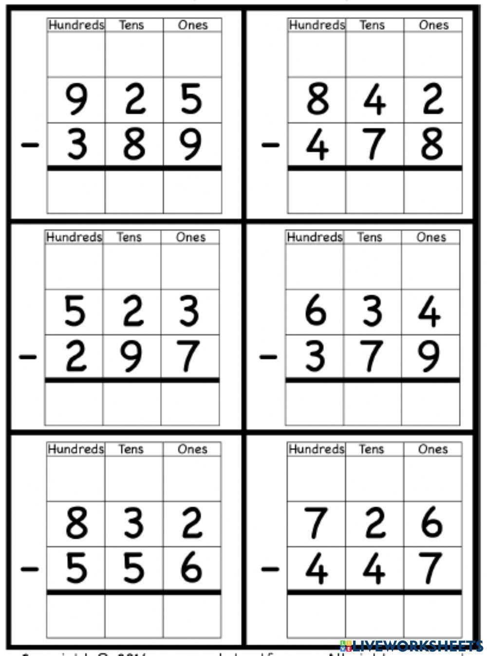 3-Digit Subtraction with Borrowing